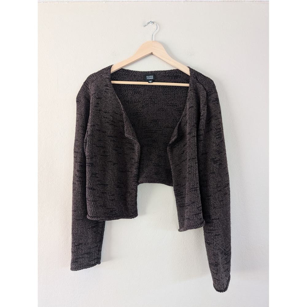 Eileen Fisher Charcoal Open-Front Cropped Knit Cardigan